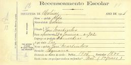 Recenseamento escolar de Alda Martinho, filha de José Martinho, moradora na Eugaria.