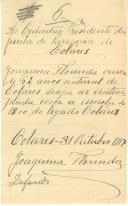 Requerimento feito por Joaquina Florinda ao Presidente da Junta de Paróquia de Colares para receber a esmola de 1$00 escudo do legado de Colares.