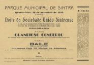Programa da Sociedade União Sintrense anunciando um grandioso concerto da Banda União Sintrense e um Baile com a orquestra Jazz, os "Manos" da Amadora, no Parque Municipal de Sintra.