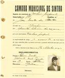 Registo de matricula de cocheiro profissional em nome de José Matos dos Santos, morador em Agualva, com o nº de inscrição 781.