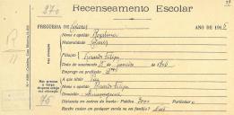 Recenseamento escolar de Rosalina Filipe, filha de Ricardo Filipe, moradora em Almoçageme.