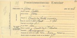 Recenseamento escolar de Beatriz Serôdio, filha de Ricardo dos Santos Serôdio, moradora em Almoçageme.