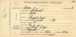 Recenseamento escolar de António Jorge, filho de Augusto Jorge, morador na Ulgueira.