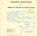 Registo de um veiculo de duas rodas tirado por dois animais de espécie bovina destinado a transporte de mercadorias em nome de Cipriano Domingos Pires, morador em Vila Verde.