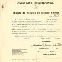 Registo de um veiculo de duas rodas tirado por um animal de espécie asinina destinado a transporte de mercadorias em nome de Manuel de Sousa Vistas, morador em Lameiras.