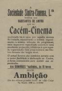 Comunicado da Sociedade Sintra - Cinema, Ldª aos habitantes de Sintra do cinema que possuem no Cacém.