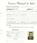 Registo de matricula de carroceiro em nome de Francisco José de Jesus Cambournac, morador em Rio do Cacém, com o nº de inscrição 1957.