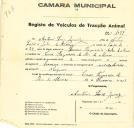 Registo de um veiculo de duas rodas tirado por dois animais de espécie bovina  destinado a transporte de mercadorias em nome de António Luís Júnior, morador em Covas, Rio de Mouro.