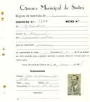 Registo de matricula de carroceiro em nome de Artur Alves, morador no Algueirão, com o nº de inscrição 1884.
