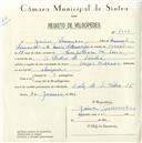 Registo de velocípede com o nº 4926, em nome de Jaime Fernandes, morador em S. Pedro de Sintra.