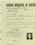 Registo de matricula de velocipedista em nome de Miguel Domingos, morador em Cabrela, com o nº de inscrição 1879.