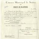 Registo de velocípede de marca Argus, com o nº 5127, em nome de Augusto da Silva Oliveira, morador em AVª D. Francisco de Almeida, Sintra.