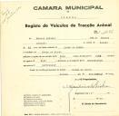 Registo de um veiculo de duas rodas tirado por dois animais de espécie bovina destinado a transporte de mercadorias em nome de Manuel António, morador em Covas de Ferro.