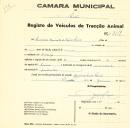 Registo de um veiculo de duas rodas tirado por dois animais de espécie bovina destinado a transporte de mercadorias em nome de Sociedade Agrícola da Fonte Santa, sediada na Adabeja.