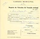 Registo de um veiculo de duas rodas tirado por um animal de espécie asinina destinado a transporte de mercadorias em nome de Sousa & Morgado,Ldª., sediada no Cacém  de Cima. 