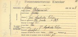Recenseamento escolar de Belarmino Filipe, filho de José Agostinho Filipe, morador no Mucifal.