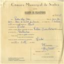 Registo de velocípede de marca Vilar com motor Cuciolo, com o nº 6065, em nome de Pedro das Dores, morador em Linhó.