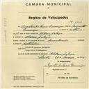 Registo de velocípede com o nº 1504, em nome de Agostinho Luís Domingos, morador em Aldeia Galega.