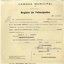 Registo de velocípede com o nº 3695, em nome de Jaime Duarte Valente, morador em Carenque.