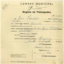 Registo de velocípede de marca Cicles Raio & Pombal, com o nº 2570, em nome de José Pereira, morador em Lameiras.