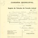 Registo de um veiculo de duas rodas tirado por dois animais de espécie bovina destinado a transporte de mercadorias em nome de Francisco Adrião, morador em São João das Lampas.