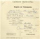 Registo de velocípede com o nº 2600, em nome de Marília Sá Viana d'Albuquerque, moradora em Casal do Leão, Ranholas.