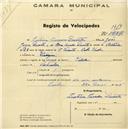 Registo de velocípede com o nº 1617, em nome de Leticia Serradas Duarte, moradora em Vinagre.