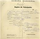 Registo de velocípede de marca Bernes, com o nº 289, em nome de José Dias Figueiredo, morador em Terrugem.
