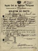 Boletim de óbito de César Augusto Ferreira, morador no Lourel, sepultado no coval nº 7615, do cemitério de S. Marçal.