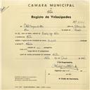 Registo de velocípede de marca Imperial, com o nº 2521, em nome de Artur Marques da Silva, morador em Sintra.