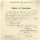Registo de velocípede com o nº 3927, em nome de Filipe Chança Chiolas, morador em Almoçageme.