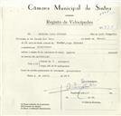 Registo de velocípede com o nº 8751, em nome de Armindo Luís Miranda, morador em Alvarinhos.