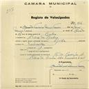 Registo de velocípede de marca Aprilia, com o nº 946, em nome de Eduardo Ferreira Nunes Torres, morador em S. Pedro de Sintra.