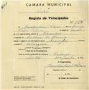 Registo de velocípede de marca Aranha, com o nº 1896, em nome de Amadeu Neves Pinheiro, morador em Cacém de Cima.