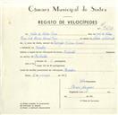 Registo de velocípede de marca Oriental, com o nº 9493, em nome de João da Silva Pires, morador em Queluz.