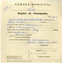 Registo de velocípede de marca Avis, com o nº 3702, em nome de José Alberto da Silva Caetano, morador em Almoçageme.