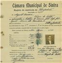 Registo de matricula de velocipedista em nome de Augusto Carreira, morador na Várzea de Sintra, com o nº de inscrição 567.