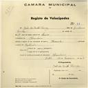 Registo de velocípede de marca Alvorada, com o nº 89, em nome de João dos Santos Tomás, morador em Abrunheira.