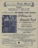 Programa do filme policial "O Crime da Avenida Foch" realizado por Henry-Georges Clouzot com a participação de Louis Jouvet, Simone Renant, Bernard Blier, Suzy Delair, Pierre Larquey e Charles Dullin.  