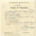 Registo de velocípede de marca Caravela com motor, com o nº 5015, em nome de António Augusto Vilas Boas Carneiro de Moura, morador em Praia das Maçãs.