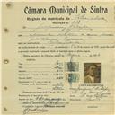 Registo de matricula de velocipedista em nome de Joaquim Filipe, morador no Algueirão, com o nº de inscrição 613.