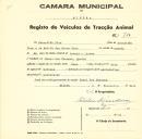 Registo de um veiculo de duas rodas tirado por dois animais de espécie bovina destinado a transporte de mercadorias em nome de Sebastião Dias, morador no Casal dos Choupos em Queluz.