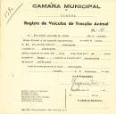 Registo de um veiculo de duas rodas tirado por um animal de espécie cavalar destinado a transporte de mercadorias em nome de Feliciana Antónia de Jesus, moradora em Almoçageme.