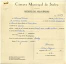 Registo de velocípede de marca Famel, com o nº 9689, em nome de Manuel Tomás, morador em Queluz.