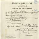 Registo de velocípede de marca Sprinter, com o nº 4381, em nome de Augusto dos Santos Pereira, morador em Cacém-Agualva.