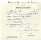 Registo de velocípede de marca Nacional, com o nº 8542, em nome de Abílio José Nobre, morador em Casais de Mem Martins.