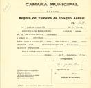 Registo de um veiculo de duas rodas tirado por dois animais de espécie bovina destinado a transporte de mercadorias em nome de Domingos Sebastião, morador em Cortegaça.