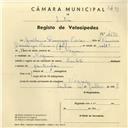 Registo de velocípede com o nº 4290, em nome de Guilherme Domingos Oeiras, morador em Negrais.