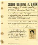 Registo de matricula de velocipedista em nome de Lucília Martins Pires Dias, moradora na Praia das Maçãs, com o nº de inscrição 3265.