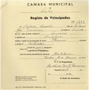 Registo de velocípede de marca Toman, com o nº 1293, em nome de António Damião, morador em Montelavar.